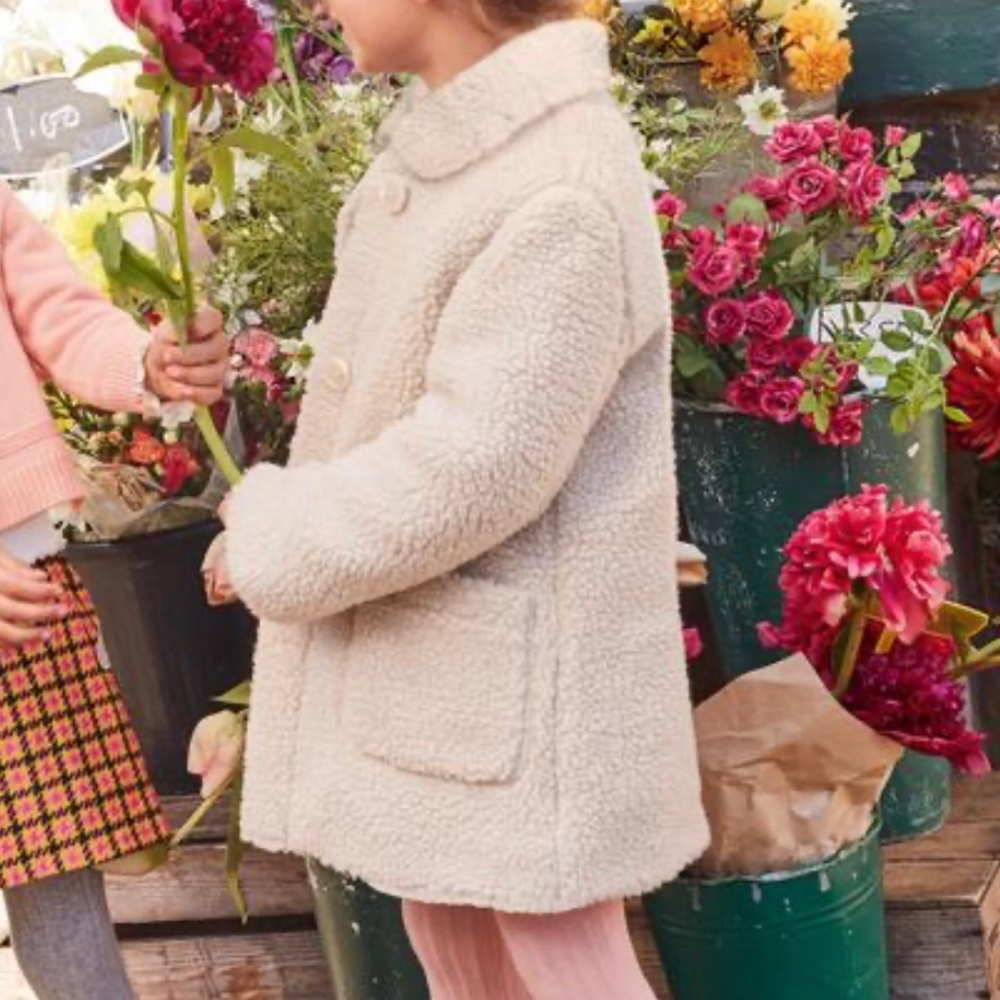 Mini Boden Girls Cosy Borg Coat - Oatmeal